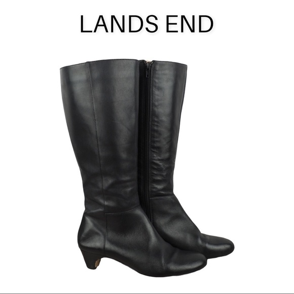 Lands End sz 7.5 black leather tall heel boots - Picture 1 of 9
